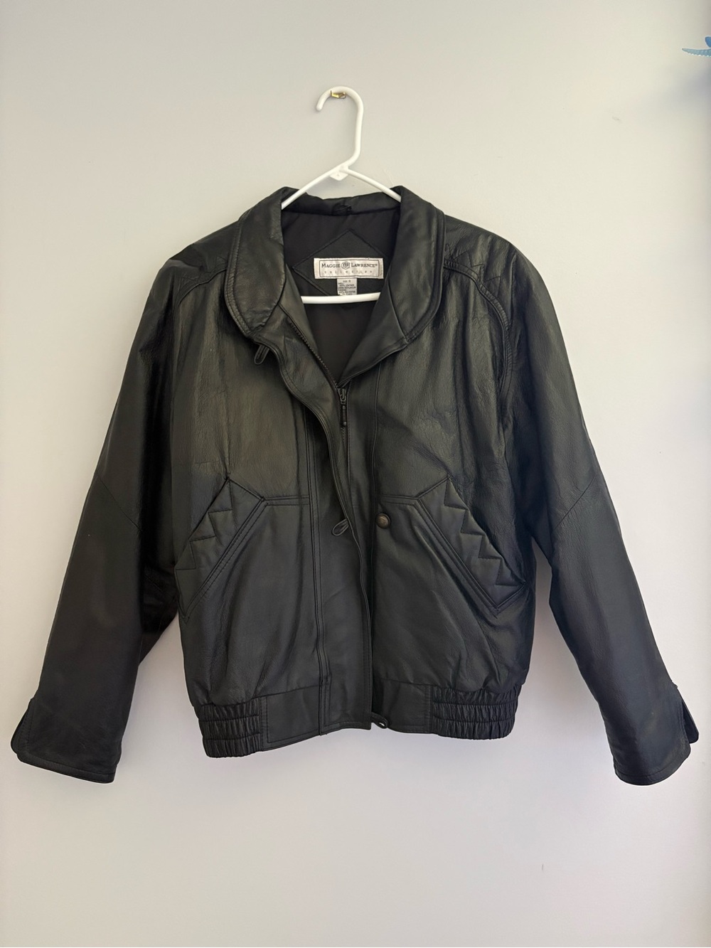 80s/90s Maggie Lawrence black leather bomber jacket